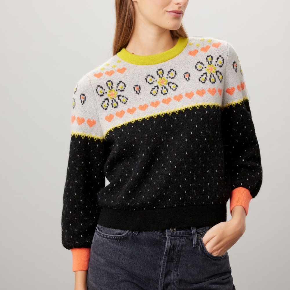 Kate Spade New York Embroidered Fair Isle Sweater in Alpaca from Peru, S - Picture 3 of 9